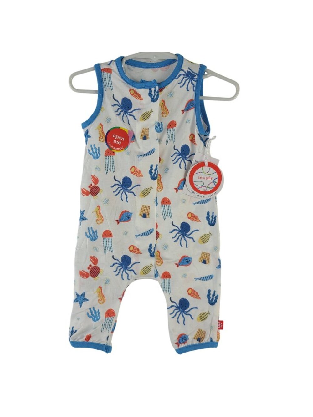 NEW Magnetic Me Deep Chic Blue Baby Romper Sz 3-6 Months Sea Life Print